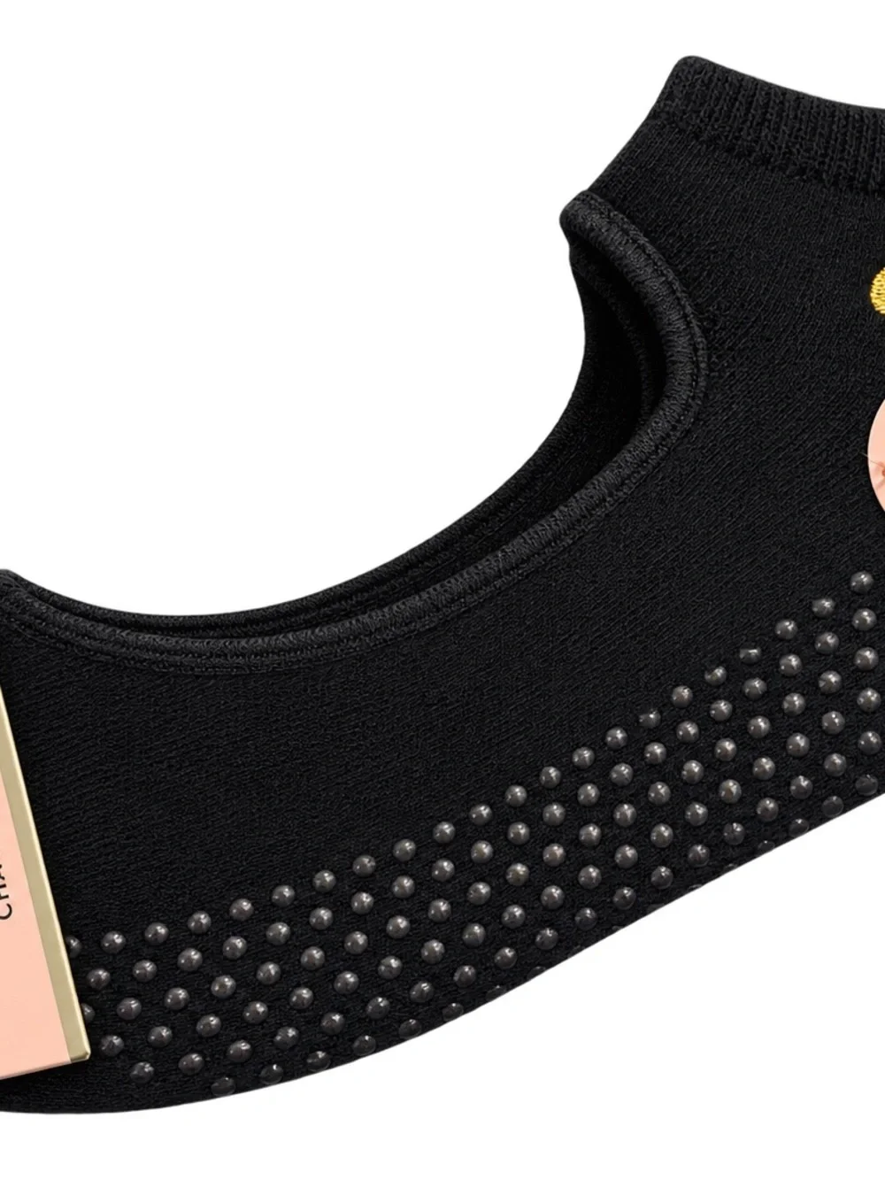 Black Women's Grip Barre Socks with Gold Accent